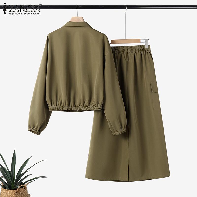 ZANZEA Женский кардиган, тонкая верхняя одежда и юбки, повседневный комплект из двух предметов