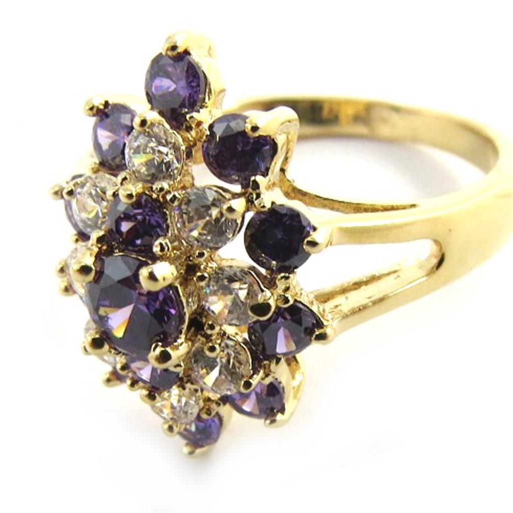 Bague plaqué or 'Marquise' améthyste doré - 18x12 mm
