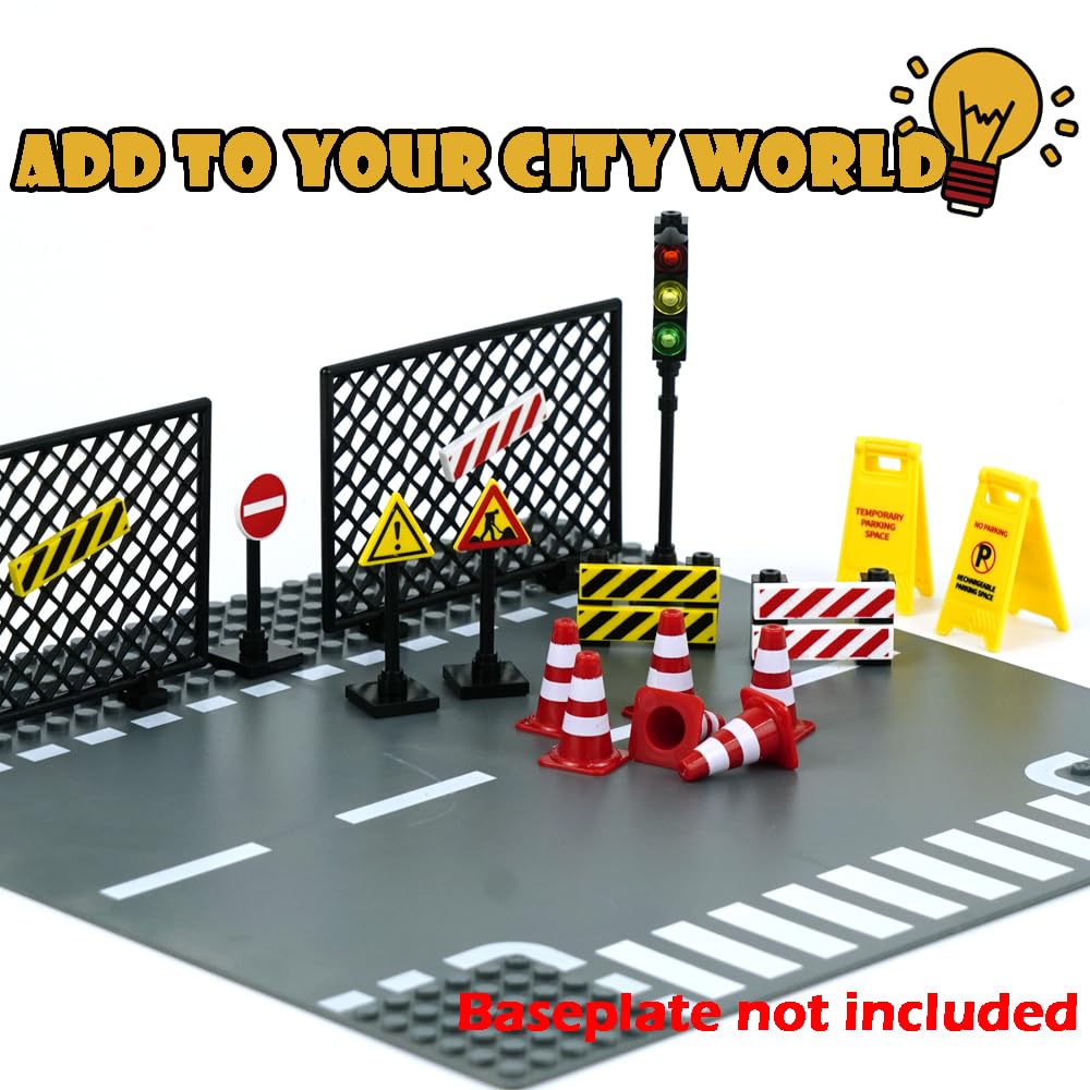 Pasacho City street traffic cone signs, parts, construction, military, toys. Building Block Accessory Set