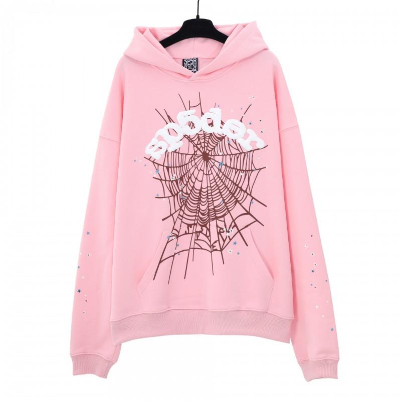 Sp1der Hip Hop Artist Inspired Foil Print 555 Couple Hoodie Pink Unisex Oversized Sweatshirt