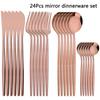 24 шт., золотой набор столовых приборов, зеркало, посуда из нержавеющей стали в западном стиле, обеденные ножи, вилка, чайная ложка, набор столового серебра, вечерние кухонные столовые приборы