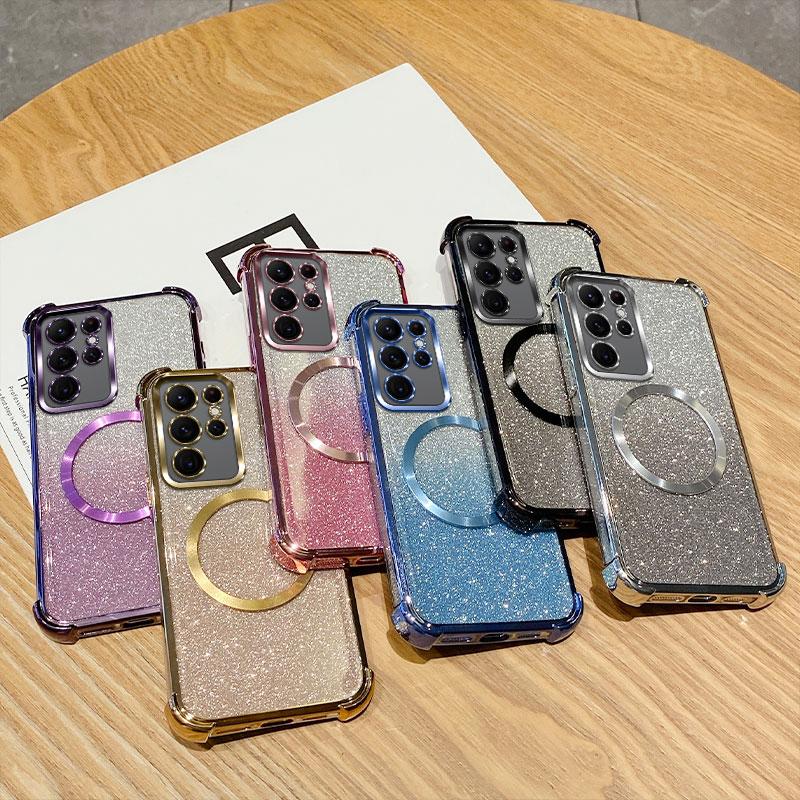 Plating Shockproof Clear Magnetic Ring Phone Case For Samsung Galaxy Note 20 S24 S23 S22 S20FE S21 A05 A15 A06 A16 A54 A55 A35 A25 Glitte Cover