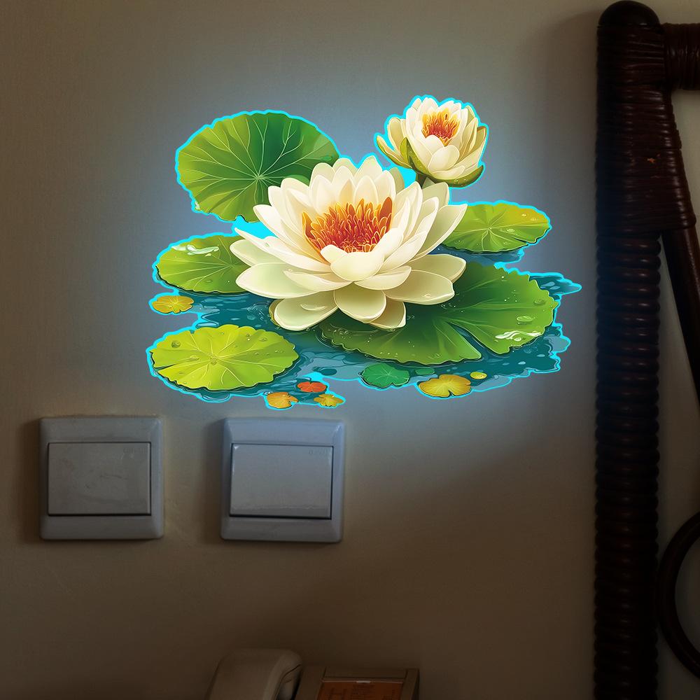 Светящиеся наклейки на стену из винила «Лотос и лист» для ванной комнаты - Светятся в темноте, водостойкие, легко клеятся