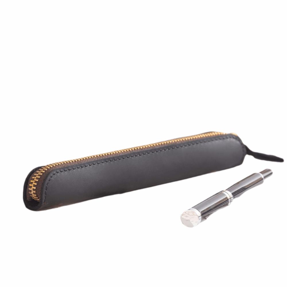 Cowhide Leather Mini Pen Pouch Zipper Electronic Writing Pen Protective Organizer
