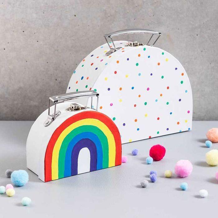 Petite valise en carton semi-circulaire blanche à décorer - 12 x 9 x 6 cm