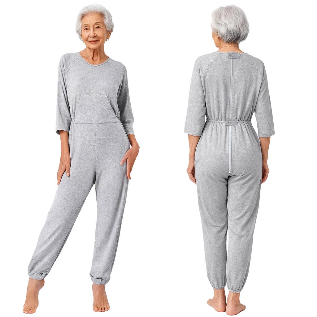 Special Needs & Disability Romper for Women S-XXL: Adaptive Jumpsuit with Double-End Zip, Long Sleeve Pants for Easy Care