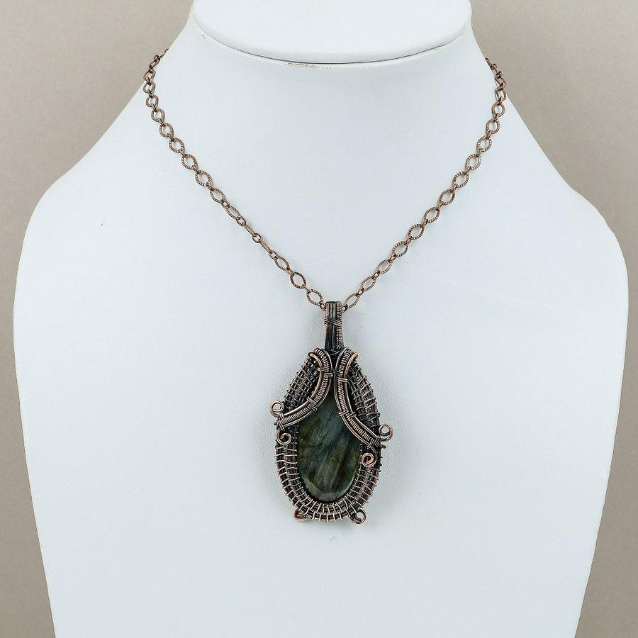 Labradorite Handmade Copper Wire Wrap Jewelry Pendant 2.68" R9v69