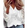 Spring, Autumn and Winter New Fashion Commuter V-neck White Buckle Lace Patchwork Long Sleeve Shirt Top Easiest for Match Shirt