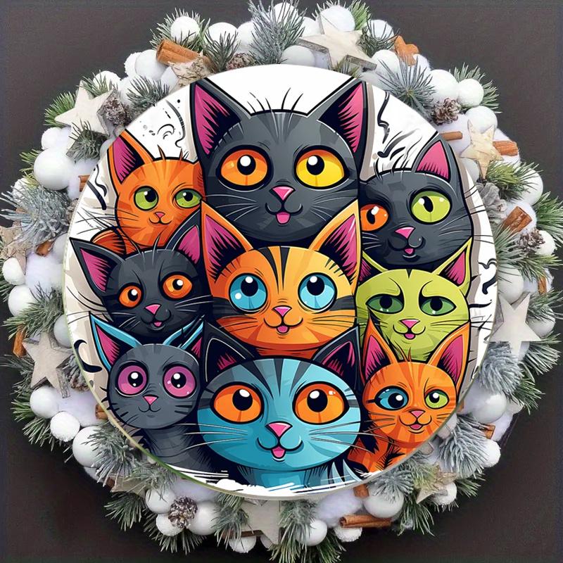 Cat Round Wooden Suncatcher Window Hanging Four Seasons Pendant Christmas Gift Valentine's Day Home Decor