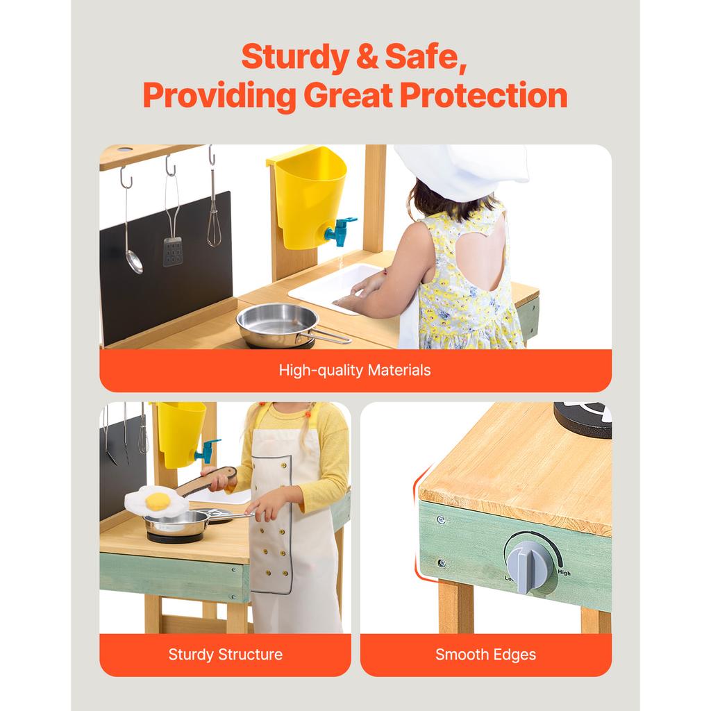 SucceBuy Wooden Mud Kitchen Toys for Kids with Cookware Pots & Accessories Outdoor Toddler Grocery Playset for Childern Cooking