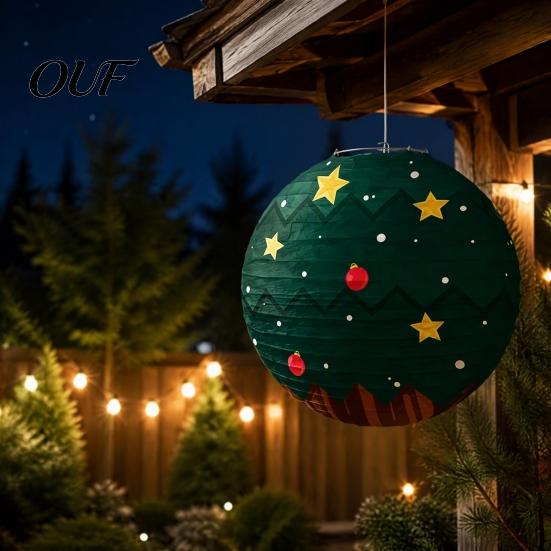 Christmas Hanging Paper Lanterns Lantern, Cute Gingerbread Man Snowman Elk Pattern Ceiling Vivid Color Party 12 Inch Large Round Lantern for
