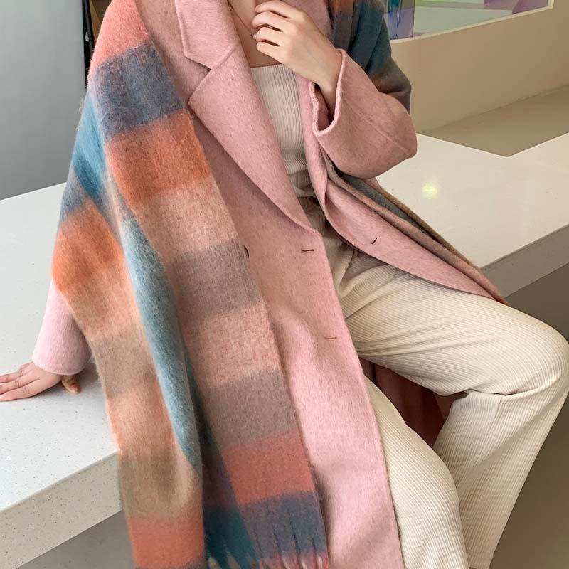 Winter New Scarf Women's Winter Thickened Warm Scarf Colored Plaid Fringed Scarf Shawl Fashionable Outer Cover