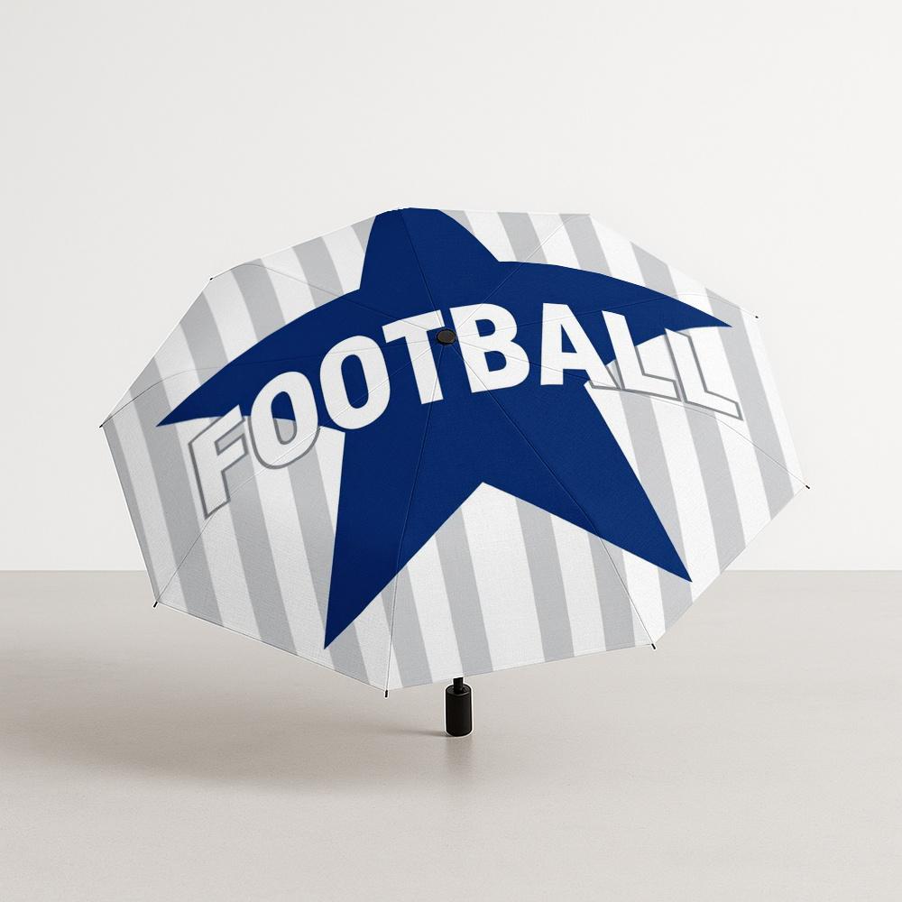 1 Minimalist Striped Football Automatic Umbrella - Sporty Automatic Opening And Closing Portable Umbrella, Gray And White Stri