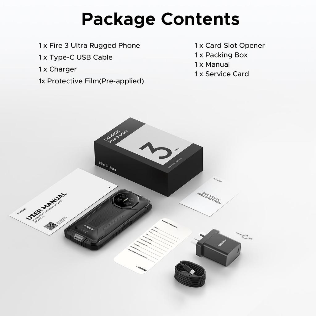 DOOGEE Fire 3 Ultra Защищенный смартфон, 8350 мАч, Android 15, 5,5" HD+, Восьмиядерный, 24 ГБ+256 ГБ, NFC, IP68/IP69K