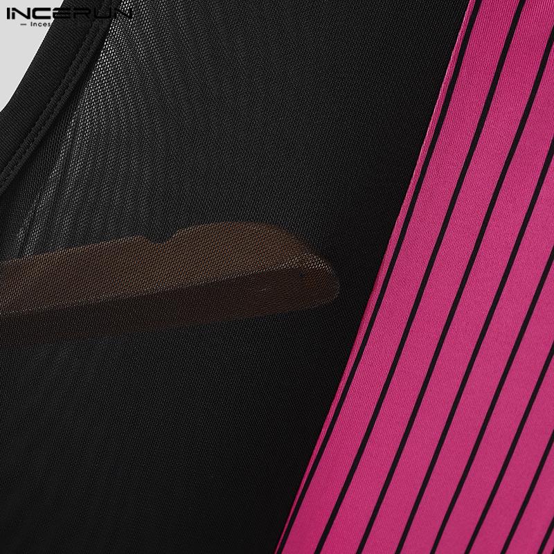 INCERUN Мужские майки без рукавов в полоску с сетчатыми вставками, прозрачные, облегающие, с накидными рукавами