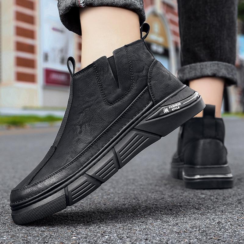 Ботильоны Лоферы Мужские осенние кроссовки Кожаные повседневные туфли Высокие сапоги Модные туфли с круглым носком и высоким берцем, нескользящие туфли Новые