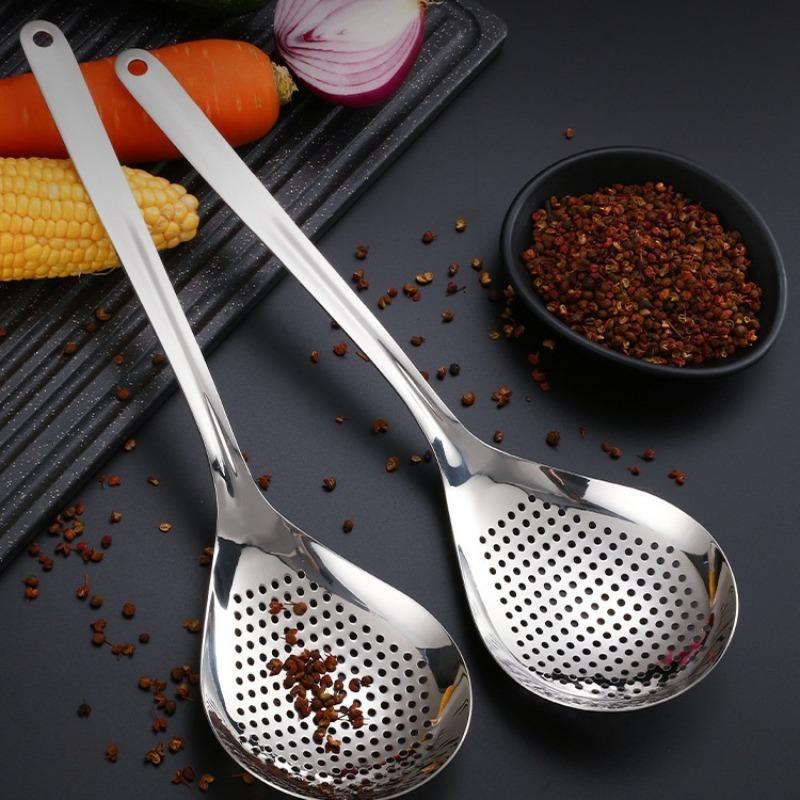 1PC Slotted Spoon Stainless Steel Slotted Spoon Household Kitchen Strainer for Noodles Dumplings Fried Food Drain Skimmer Ladle