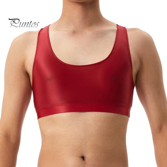 Мужской сексуальный глянцевый шелковистый жилет с круглым вырезом без рукавов, топы на бретельках, сплошной цвет, узкие топы с гладкой поверхностью