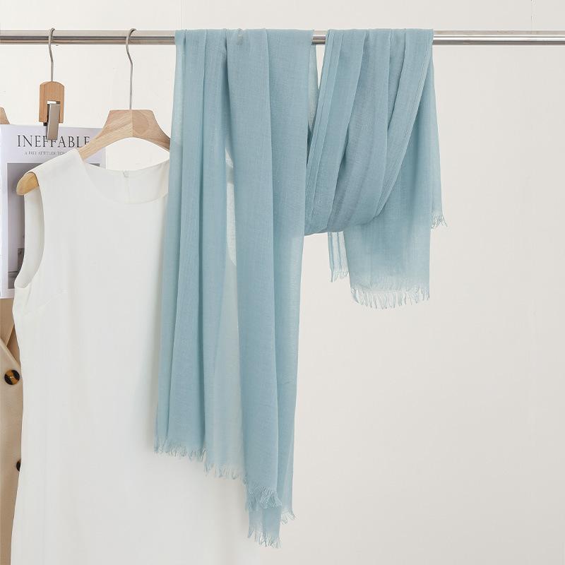 Однотонный тонкий шарф Женская солнцезащитная шаль Однотонный простой Имитация хлопка и льна Шелковый шарф Пряжа высокого класса