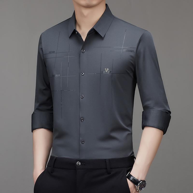 Мужская рубашка с длинным рукавом, отложным воротником, в стиле business casual, не мнущаяся