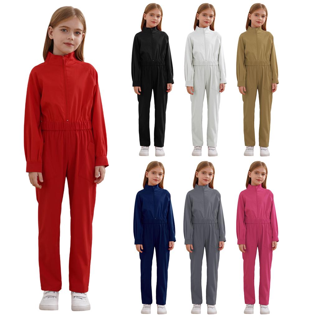 Girls Practical Wear Stand Collar Jumpsuit for Daily Activities