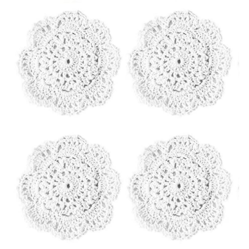 2/4Pcs Knitted Texture Lace Floral Coasters Vintage Round Woven Placemats Coffee Table