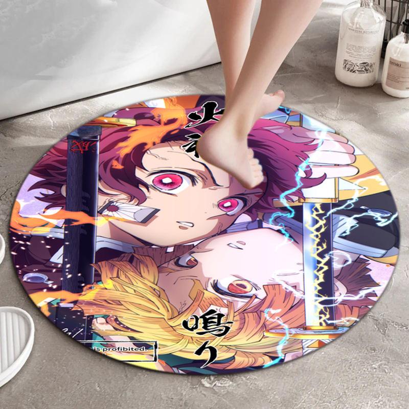 Classic Japanese-style cartoon Demon Slayer round rug, home soft decorative anti-slip yoga mat and chair mat, outdoor floor mat carpet K10