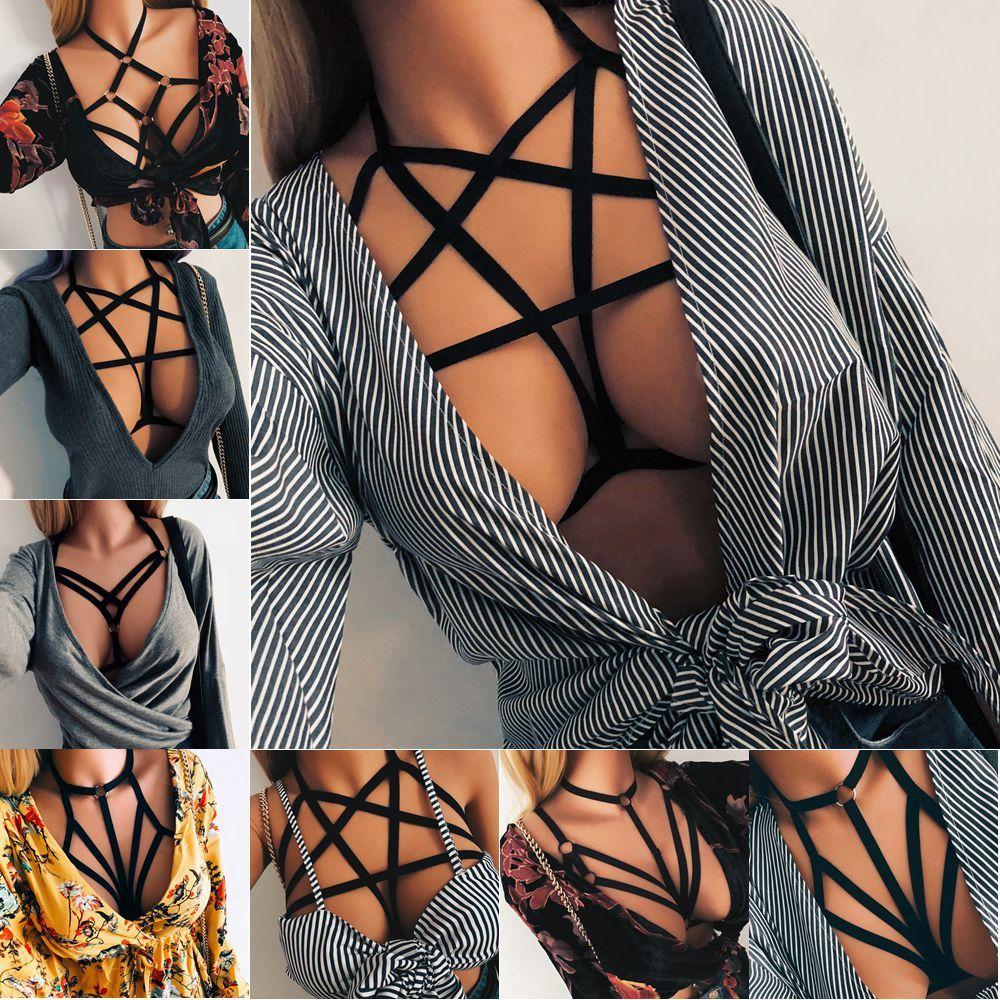 Women Bralette Bustier Belt Lingerie Push Up Crop Top Cage Harness Sexy Bandage Bra