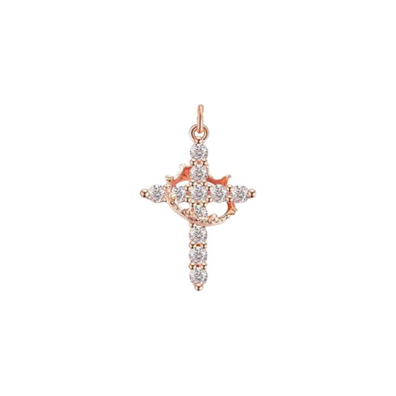 Золоченая 14K цепочка с крестом-короной и бриллиантами для женщин