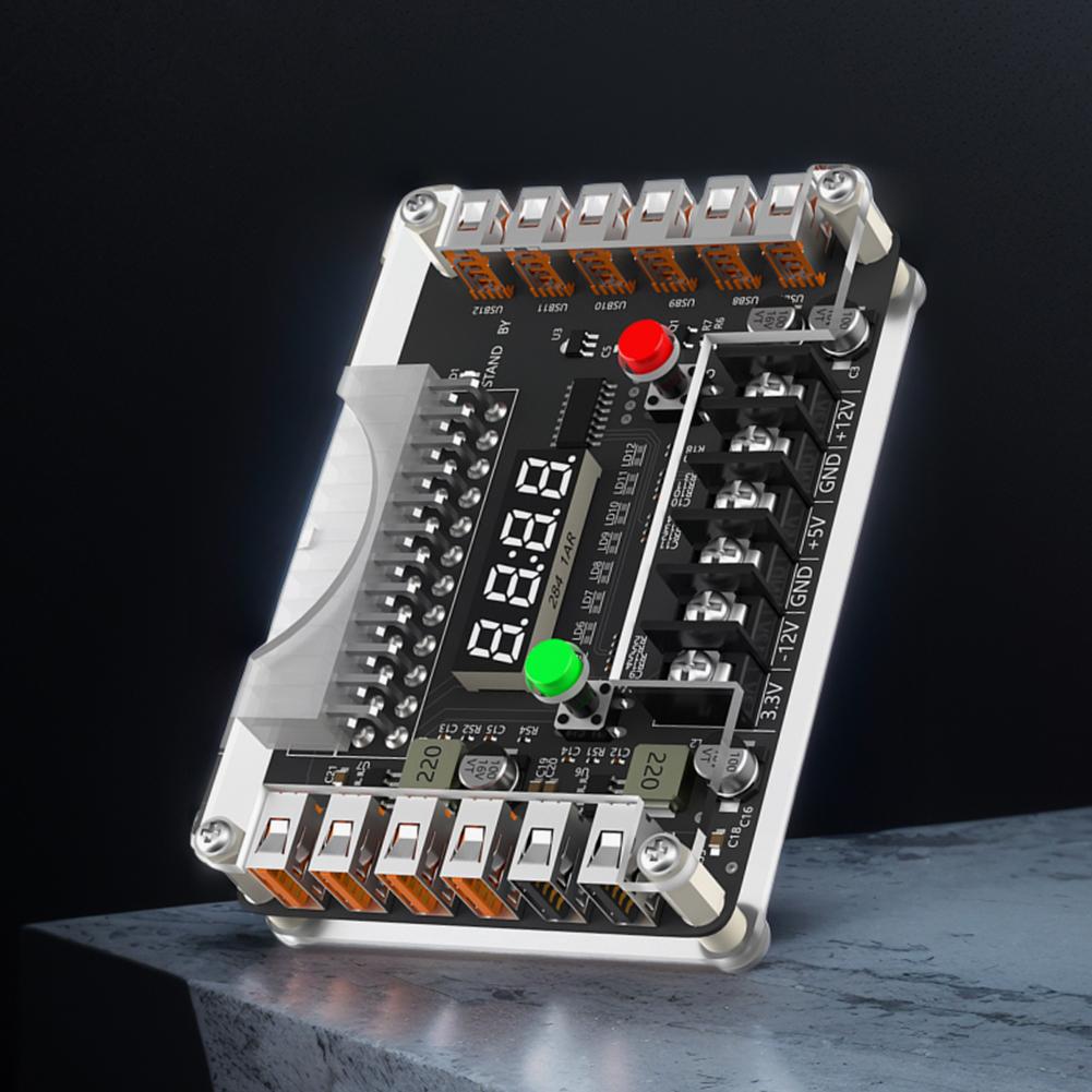 12-Port USB 3A 3.3V 5V 12V -12V Output 24Pin ATX Power Supply Breakout Board and Acrylic Case Kit Power Module for Computer PC