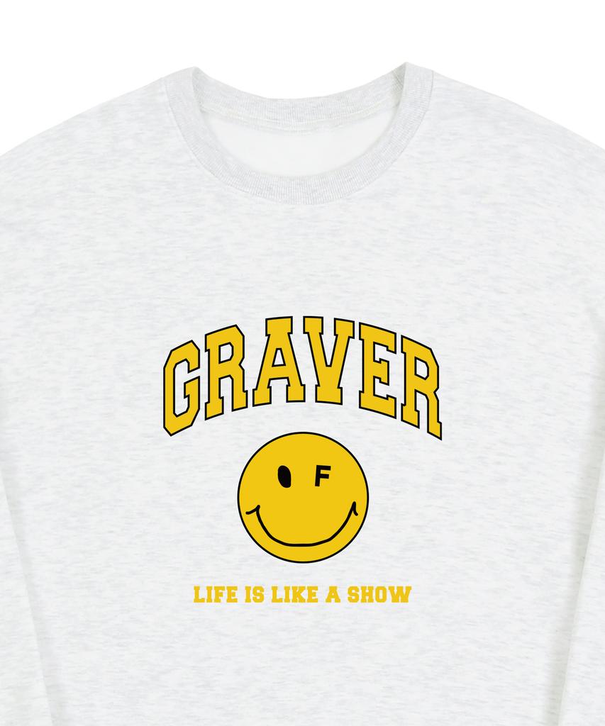 GRAVER [Unisex] Arch Logo Life Dot Smile Sweatshirt_Melange White