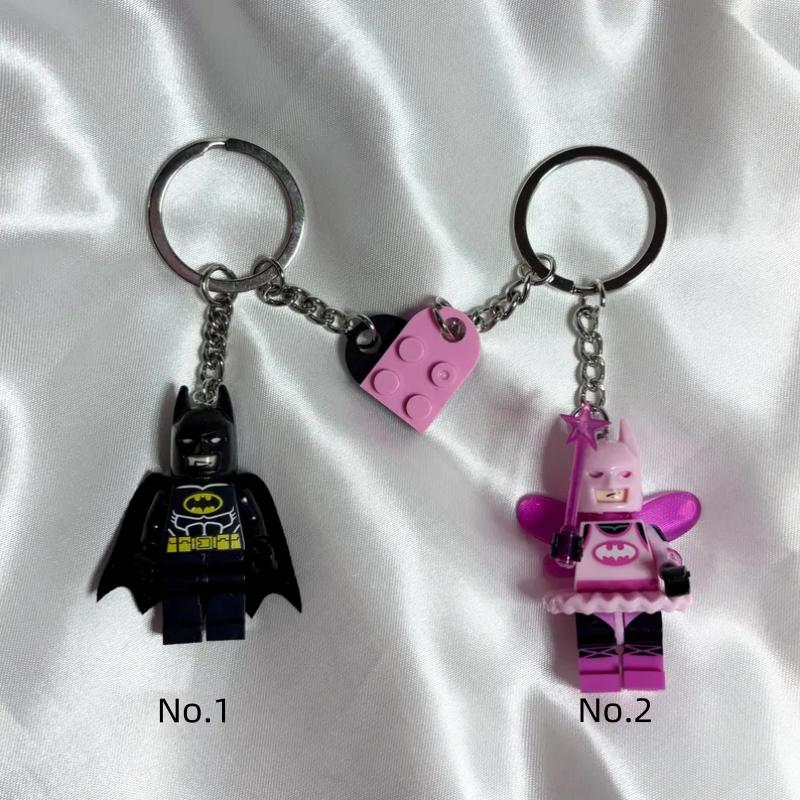 3D Black Bat and Pink Bat Fairy Keychains with connecting hearts | shark baby