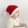 Детская праздничная теплая вязаная шерстяная шапка - Красный плюш для Рождества и Нового года