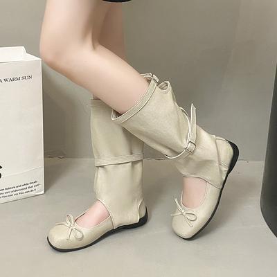 Нишевый дизайн крутые ботинки детские 2025 новый летний бант балет плиссированные ботинки-чулки средней высоты