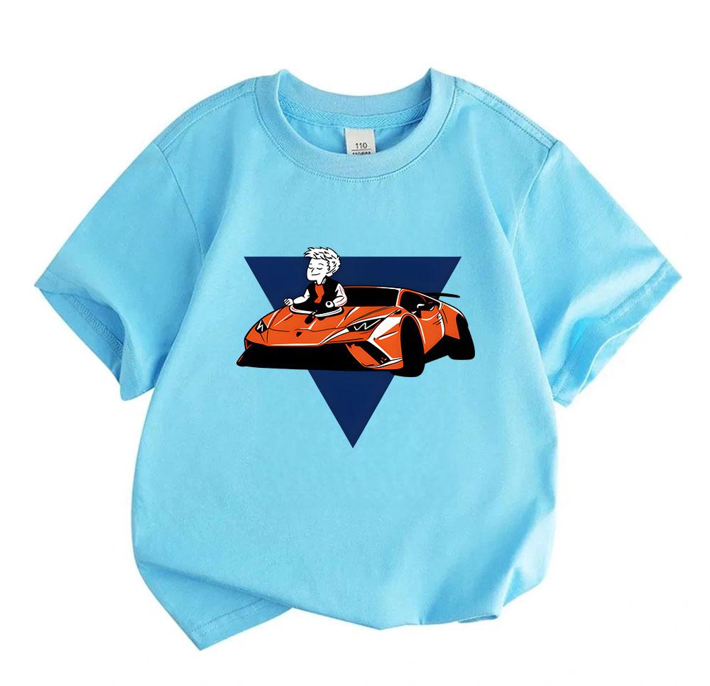 Kids Boys Girls Casual O-neck Short Sleeve Tshirt, 100% Cotton Cute Cartoon Driving Sports Car Print Summer Soft Breathable Tops for Children Daily We