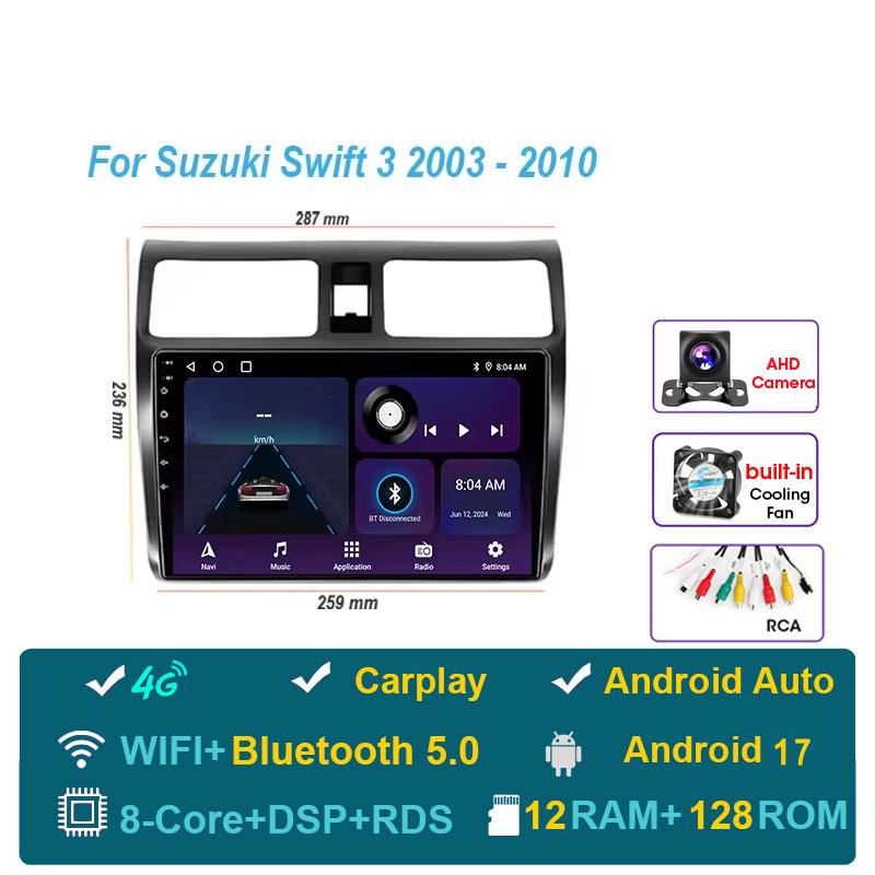 Автомагнитола Android 17 Для Suzuki Swift 2003-2010 Навигация Мультимедиа Видеоплеер Carplay Авто Головное устройство BT Стерео GPS 4G WIFI