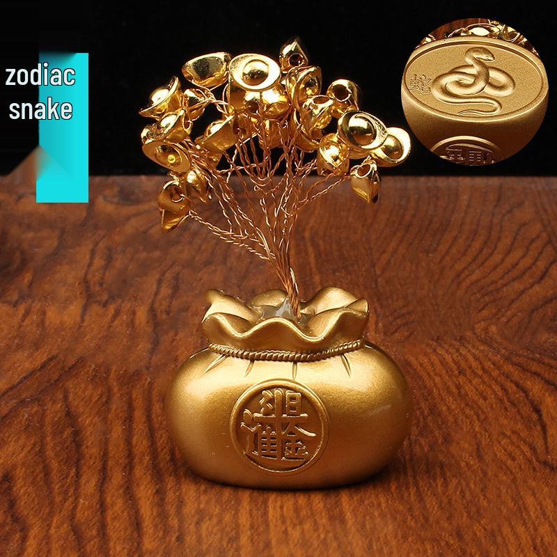 Prosperity Money Bag Ornament: Daily Income Gold Tree, Creative Desktop Decor, New Home Entrance, Hall & Car Gift.