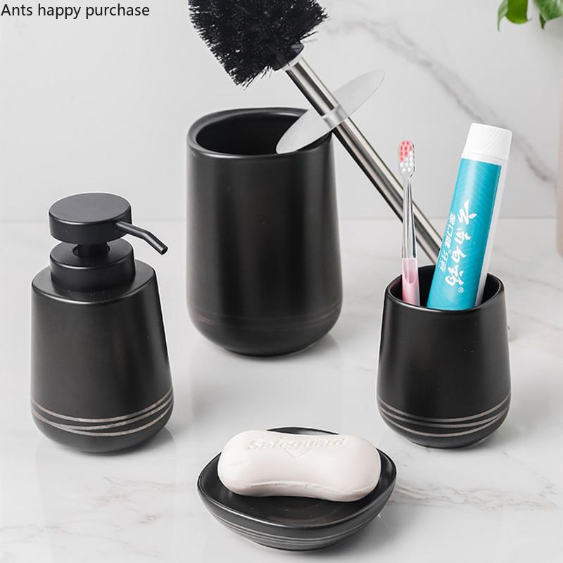Ceramic Bathroom Kit Wash Set Bathroom 4-piece Set Mouth Cup Lotion Bottle Soap Dispenser Soap Dish Toilet Brush Home Toiletries