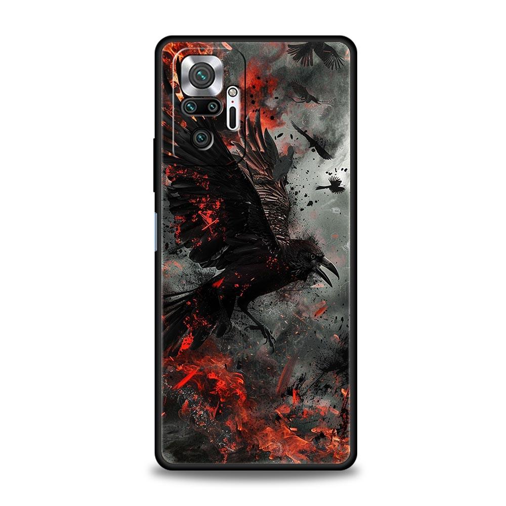 Black Raven Phone Case Cover for Redmi 14C 10C Note 15 14 13 12 10 11 K40 Pro Plus 5G Soft TPU Shockproof Shell Fundas Capas Bag