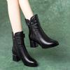 Black Bow Middle Heel Ladies Mid Calf Shoes Autumn Winter Leather Warm Women's Half High Boots Waterproof Fashion 2025 Y2k Boot