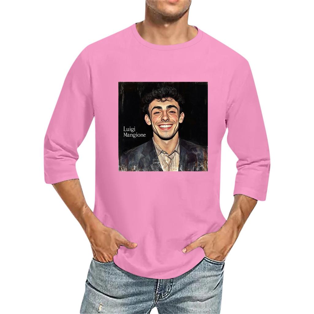 Мужская футболка с круглым вырезом и рукавом семь четвертей, мужская повседневная свободная футболка с рукавом семь четвертей