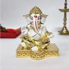 Gold Plated White Gaddi Ganesh Idol for Home Decor Ganesha Murti Ganpati Idol for Office Desk Puja Lord Ganesh Statue