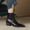 Мода 2025 Осень Сплит-кожа Женские Ботинки Острый Носок Массивный Каблук Ботинки для Женщин Модные Ботильоны Зимние Ботинки Zapatos De Mujer
