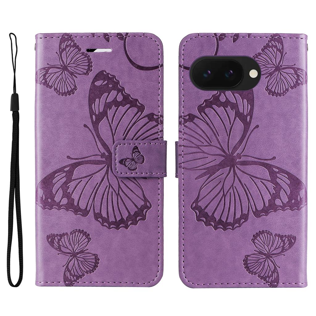 For Google Pixel 9a Wallet Case Floral Butterfly Imprinted Leather Phone Cover Stand