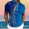 Men's Shirt Polo Casual Zip Short Sleeve Fashion Casual Zipper Summer Spring Regular Fit 3D Blue Curved Starry Sky Print Shirt