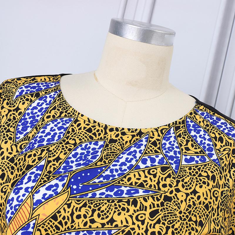 Женские платья больших размеров с круглым вырезом и коротким рукавом с принтом