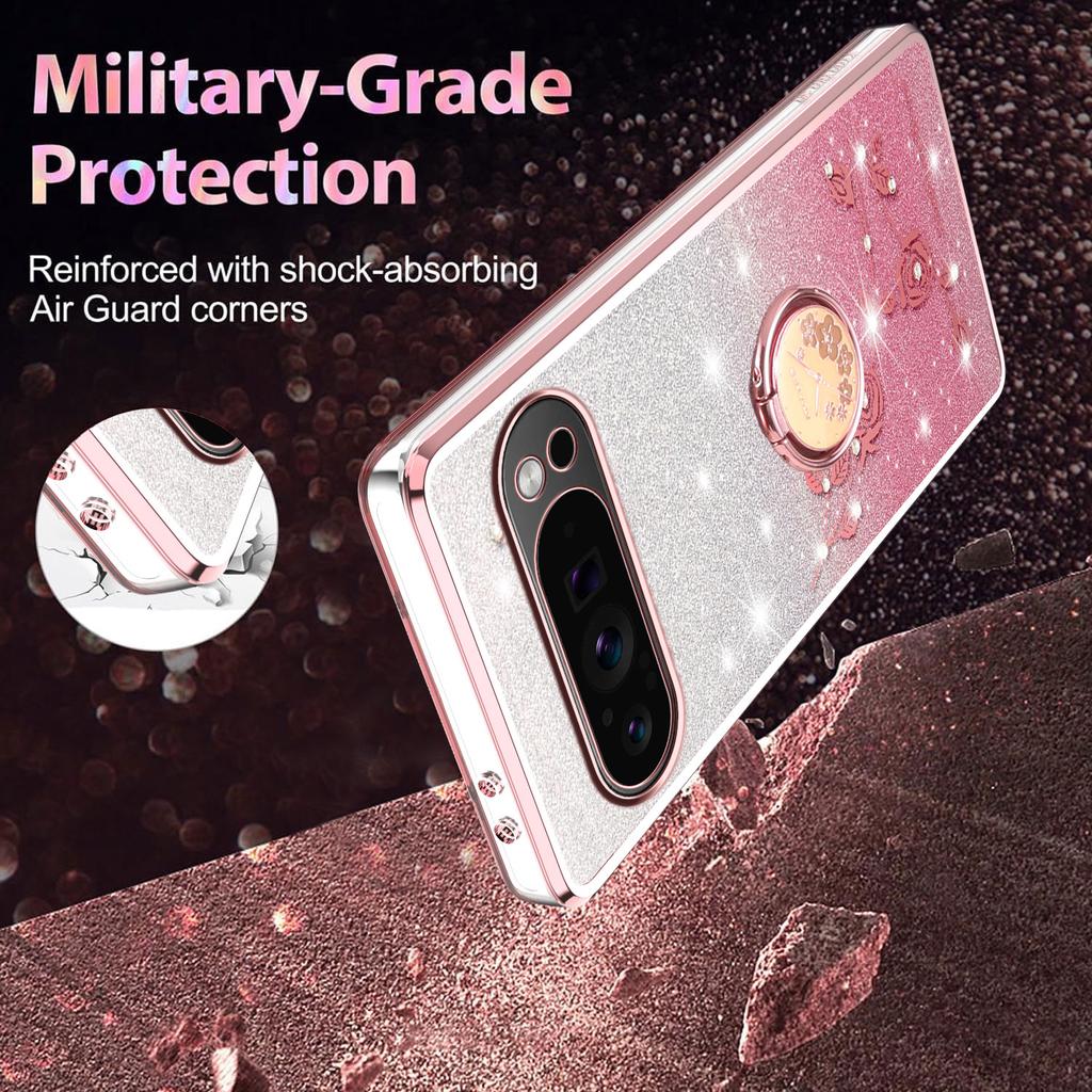 KADEM Чехол для Google Pixel 10/10 Pro с кольцом-подставкой, ТПУ, с цветами, чехол для телефона с градиентным блеском