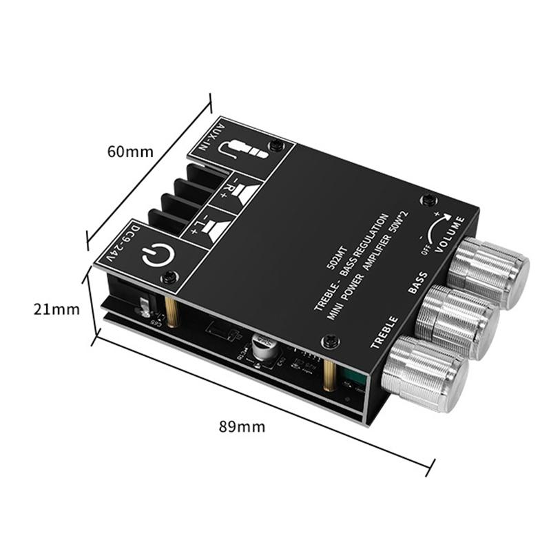 Zk-502Mt Bluetooth 5.0 Усилитель Сабвуфера Плата 2.0 Канала Высокой Мощности Аудио Стерео Усилитель Плата 2X50Вт Усилитель Басов
