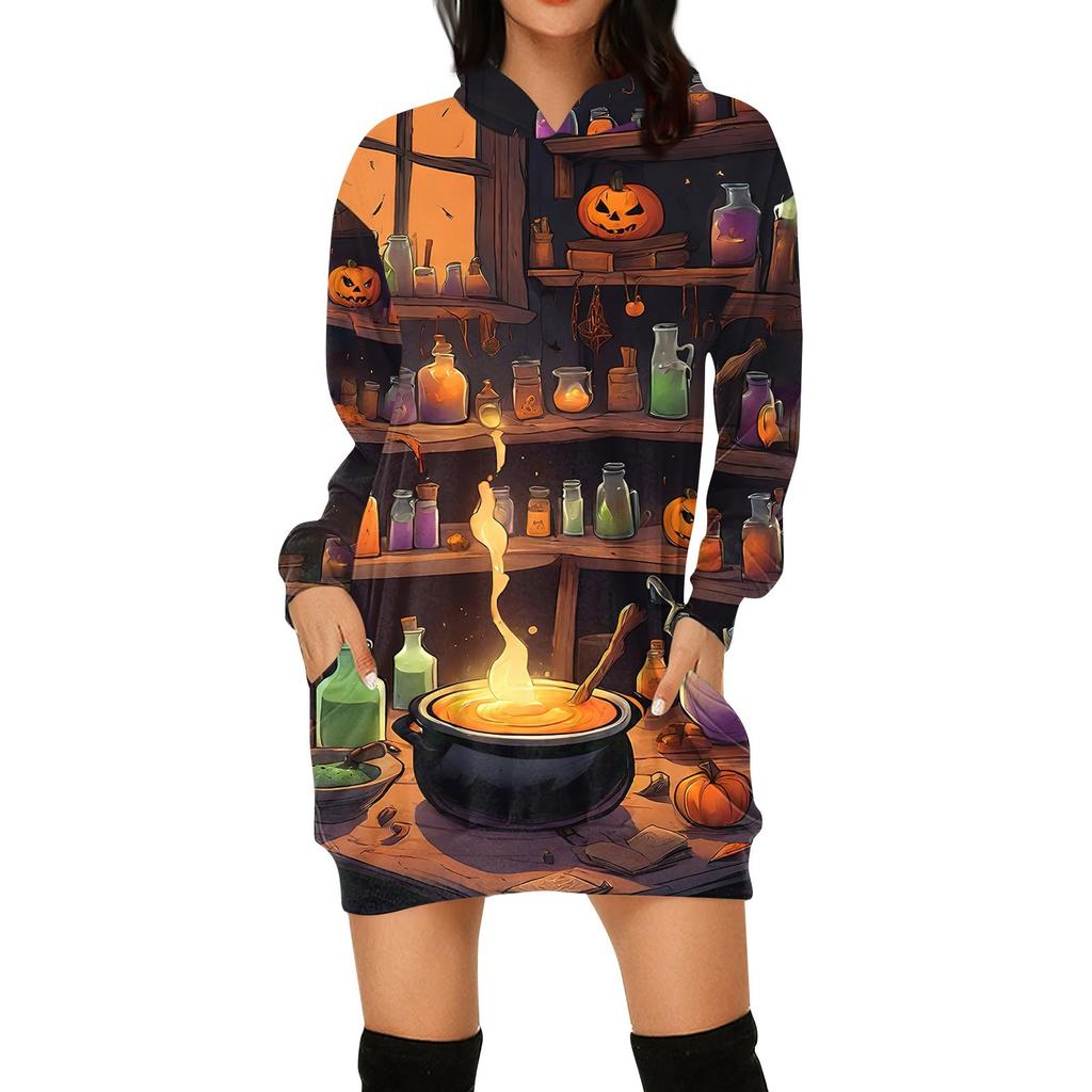 Women's Fashion Loose Casual Pocket Long Sleeve Hoodie Printed Sweatshirt Top