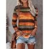 Women's 3D Printed Striped Retro Printed T-shirt Fashion Long Sleeve Round Neck Regular Tops Holiday Weekend Spring and Autumn